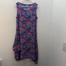 Kaktus Midi Dress L Resortwear Tropical Floral Hawaiian Gauze Crinkle Vacation