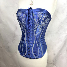 VTG Fredericks of Hollywood Bustier Corset Boned Satin Y2K Embroidery 32 Fairy