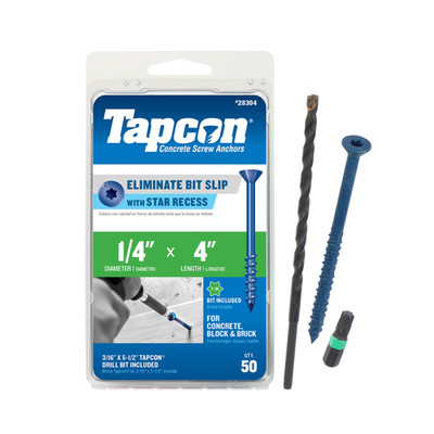 Tapcon 1/4 x 4 Inch Blue Climaseal  Star Head Concrete Anchors, 50 PCS,