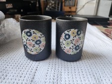 2x Japanese Floral Themed Tea Cups 9cm, Brown ,floral Made In Japan.