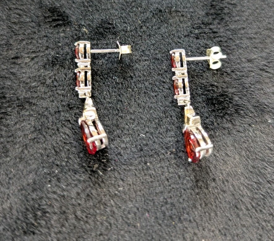 Zales Garnet & Diamond  Dangle Earrings in  Sterling Silver and 14k Very Elegant