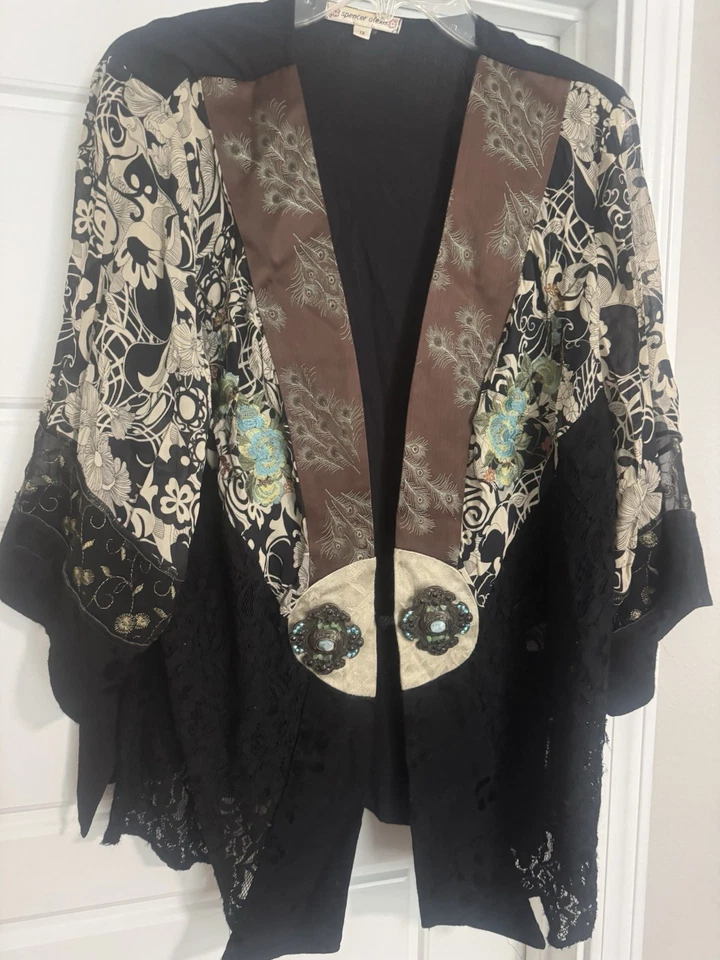 Vtg Spencer Alexis Kimono-style Jacket Top 1X Lace Embroidered Detail Boho Fairy - Image 3 of 4