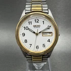Seiko Watch Men 35mm White Dial Two Tone Daydate Round 7N43-8A39 New Battery ABA