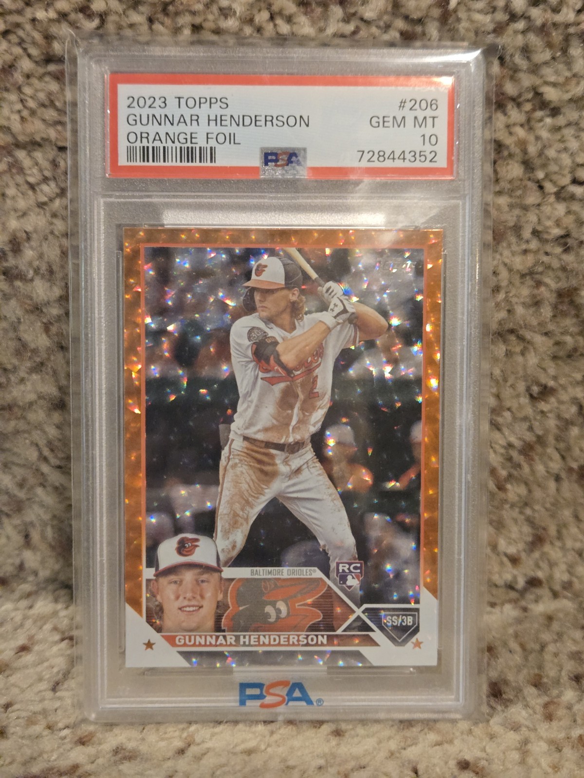 2023 Topps Gunnar Henderson RC Orange Foil 65/299 Orioles PSA 10 Rookie
