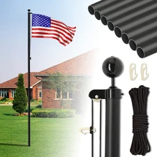 25 Ft Aluminum Flag Pole Kit Halyard Pole with 2 Pcs 3'X5' US Flag Heavy Duty