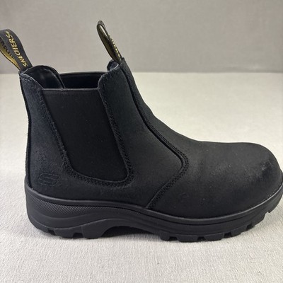 Skechers Relaxed Fit Work Chelsea Boots 8.5 Black Suede Composite Toe 108082