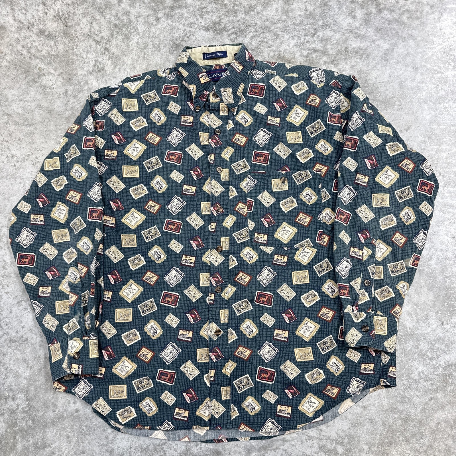GANT Shirt Mens Large Green Novelty Print Long Sleeve Button Down Cotton flaw