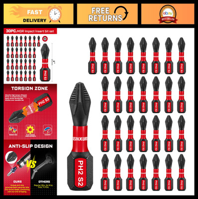 30PC Magnetic #2 Phillips Screwdriver Bits Set, 1/4'' Hex Shank, Anti-Slip, Impac