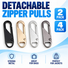 2 or 4 Pack Zipper Pull Detachable Replacement Tabs Metal Jacket Bag Accessory 2