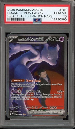 Pokemon Team Rocket's Mewtwo ex Ascended Heroes SIR #281 PSA 10 Gem Mint