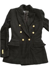 Zara Soft Boucle tweed double breasted Jacket - XS Black - Gold Buttons