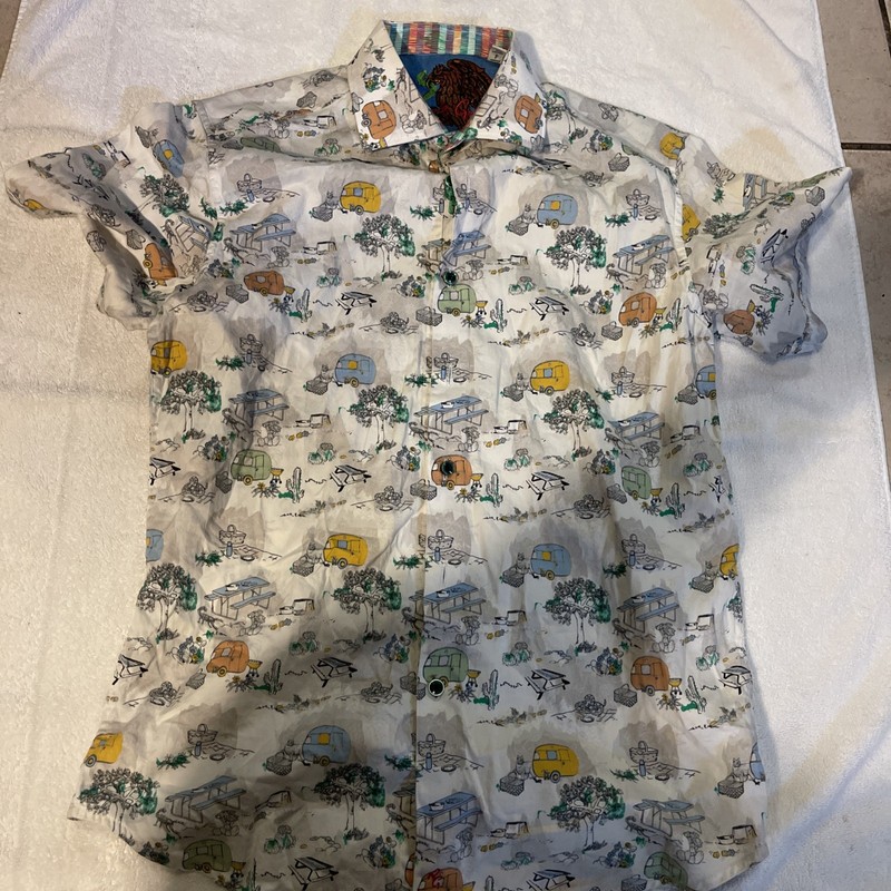 Robert Graham Shirt Mens S White outdoors Classic Fit Short Sleeve Button Front