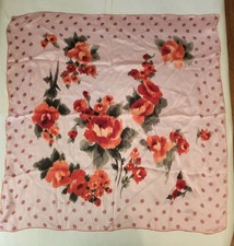 Vintage Ungaro Silk Scarf Light Pink Polka Dot Floral Square