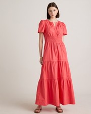 Quince Women 100% Organic Cotton Poplin Tiered Maxi Dress Spiced Coral XL