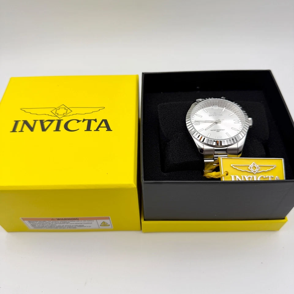 NUEVO Reloj Hombre INVICTA Platino Puro Plata Acanalado Oyster Acero Inoxidable XL Foto 3 de 4