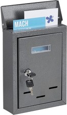 Lockable Wall Mounted Post Box with Name Plate – Compact Iron Mailbox Grey