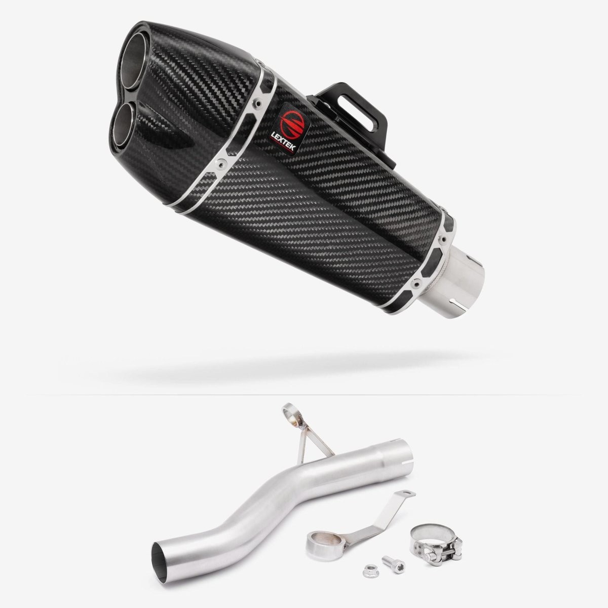Lextek Carbon Fibre XP13C 210mm Exhaust with Link Pipe Clamp-on Black Silencer