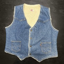 Vintage Levi s 70s Orange Tab Sherpa Lined medium wash denim vest XL Made USA