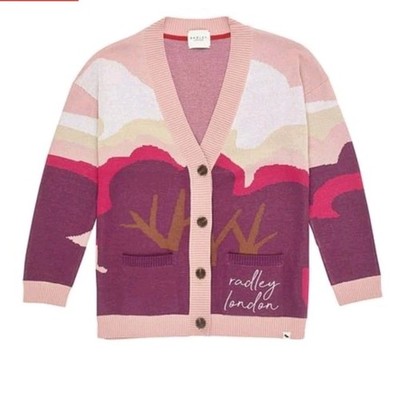 Radley London Pink Radley Dog & Friends Scenic Intarsia Cardigan Buttoned Gr. M