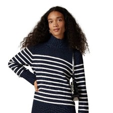 J.Crew Womens Heritage Roll Neck Sweater in Stripe Size S Navy Cotton Preppy