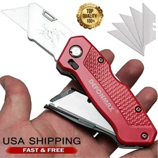 Folding Utility Knife with 5 Blades Heavy Duty Box Cutter Quick Blade Change NEW
