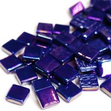 50 Tiles - 12 mm Iridescent Royal Blue Glass Square Mosaic Tile Pieces