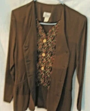 BIANCA  Women Three Piece Dress Brown & Checkered Jacket Pants Vest M