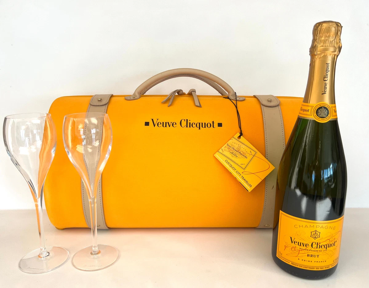 VEUVE CLICQUOT TRAVELLER WITH BOTTLE OF CHAMPAGNE u0026 GLASSES FLUTES CARRIER  TOTE | eBay