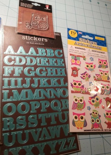 Scrapbooking Sticker Lot Of 4: Owls, Flowers, Shimmery Letters & Owl Stamp, NEW - Picture 3 of 11