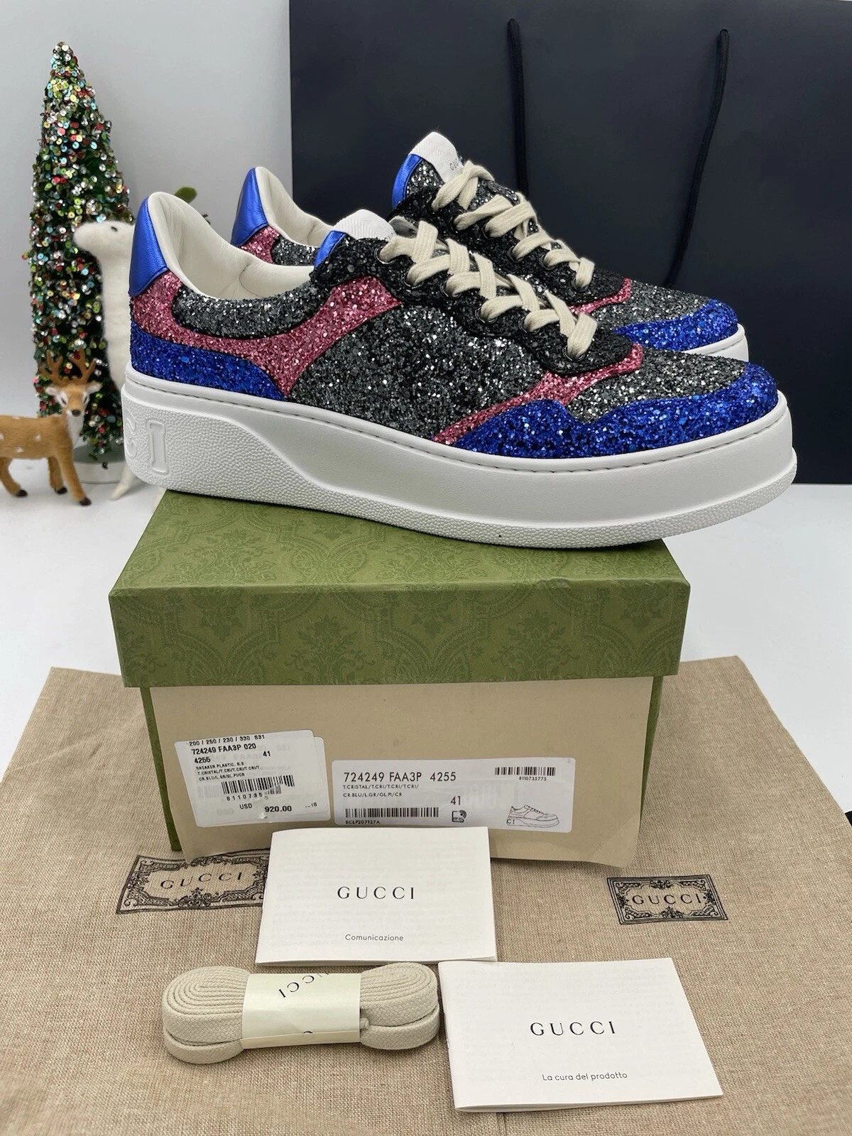 Baskets basses femme Gucci paillettes trainer taille 41 fabriquées en Italie