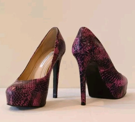 Tacones de piel de serpiente Diane Von Furstenberg púrpura/negro 9,5 M Foto 3 de 4