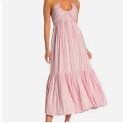 free people audrey halter dress NWT Free People Audrey Halter Maxi Dress Pink Striped Tie Back Small-$98