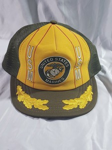Vintage Us Marine Corps Cap Hat Usa 80 S Military Green Gold Leaf Scramble Eggs Ebay