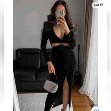 Zara black velvet dress Size M L NWT