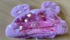 Japan Tokyo Disney Resort Ears Fluffy Winter Pink Heart Cap Hat & Sunglasses
