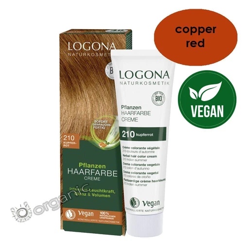Logona Organic Natural Vegan Herbal Hair Colour Cream 210 Copper Red 150ml