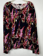 Talbots Sweater Womens M Watercolor Floral Tropical Summer Lightweight Art