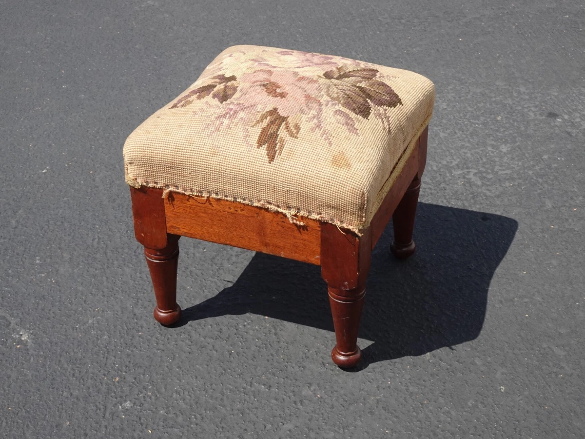 Antique French Country Floral Tapestry Footstool 2of2