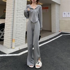 Women's Solid Color Loungewear Set Street Casual Y2k Hoodie Slit Pants Outfit