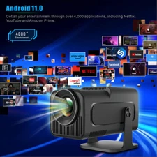 Mini 4K Android 11 Projector Native 1080P 390ANSI Dual Wifi6 BT5.0 9900Lumen NEW