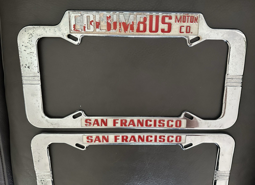 PAIR San Francisco CALIFORNIA Columbus Motors ORIGINAL LICENSE PLATE FRAMES - Picture 7 of 9
