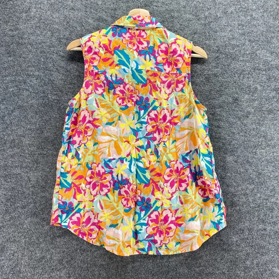 Camisa Time And Tru Mujer M Mediana Naranja Floral Abotonada Cuello Lino Informal Foto 2 de 4