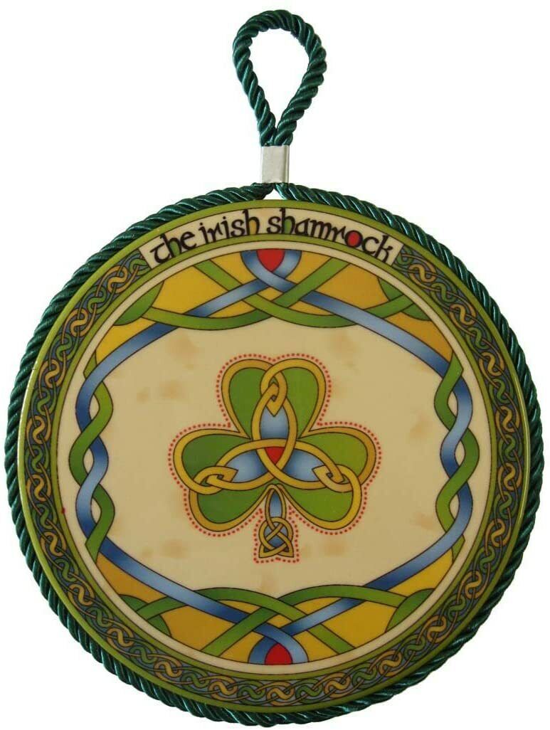 Irish Shamrock Ceramic Wall Plaque Celtic Knots Rope Wall Hanging Home Decor 7"