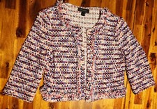 Women's ST.JOHN Knit Multi Fringe Trim Jacket Blazer Size 8 MED Made in USA