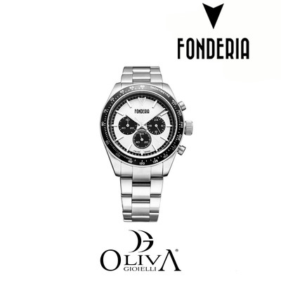 FONDERIA OROLOGIO CRONOGRAFO QUADRANTE SILVER/BLACK ANALOGICO QUARZO UOMO  ACC. | eBay