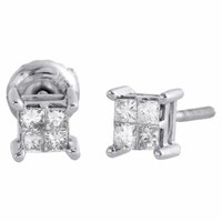 14K WeißGold Prinzess Diamant Ohrstecker Quad Set Mini 5Mm 3D Ohrringe 0,25 Ct.