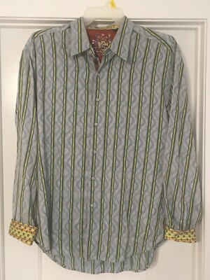 Robert Graham Men s 2XL Long Sleeve Striped Geometric Button Front Casual Shirt