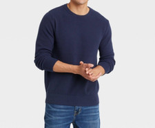 Men's Crewneck Pullover Sweater - Goodfellow  Co Honeycomb Textured Navy SMALL