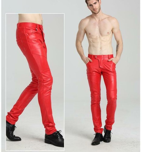 Herren Sommer Lederhose Koreanische Eng anliegende Trend PU Hose Große Größe Rot L - Bild 16 von 16