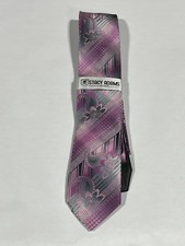 Mens Stacy Adams Pink Gray Floral Pattern Tie With Matching Pocket Square NEW